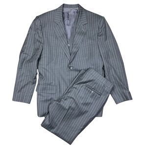 Men's 3-Piece Gray Pinstripe Suit Size 42R Formal Two-Button Notch Lapel